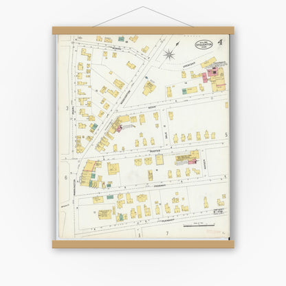 Old map wall art mockup — magnetic wood frame on white wall — Sanborn Fire Insurance Map from Stoughton, Norfolk County, Massachusetts (1906), Sheet #0004