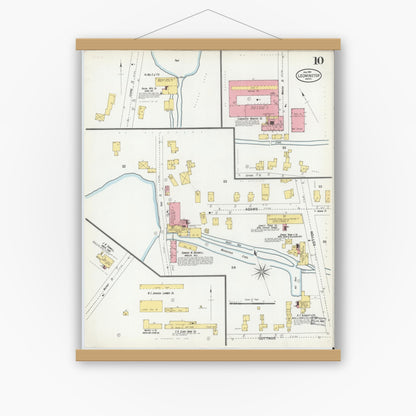 Old map wall art mockup — magnetic wood frame on white wall — Sanborn Fire Insurance Map from Leominster, Worcester County, Massachusetts (1901), Sheet #0010