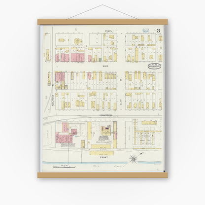 Old map wall art mockup — magnetic wood frame on white wall — Sanborn Fire Insurance Map from Mound City, Pulaski County, Illinois (1894), Sheet #0003