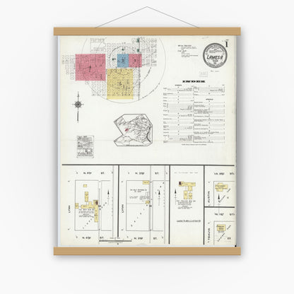 Old map wall art mockup — magnetic wood frame on white wall — Sanborn Fire Insurance Map from Lamesa, Dawson County, Texas (1921), Sheet #0001