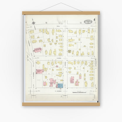 Old map wall art mockup — magnetic wood frame on white wall — Sanborn Fire Insurance Map from Coldwater, Branch County, Michigan (1914), Sheet #0004