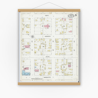 Old map wall art mockup — magnetic wood frame on white wall — Sanborn Fire Insurance Map from La Salle, La Salle County, Illinois (1892), Sheet #0005