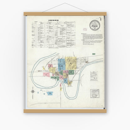 Old map wall art mockup — magnetic wood frame on white wall — Sanborn Fire Insurance Map from Athens, Athens County, Ohio (1914) - Complete Map Set