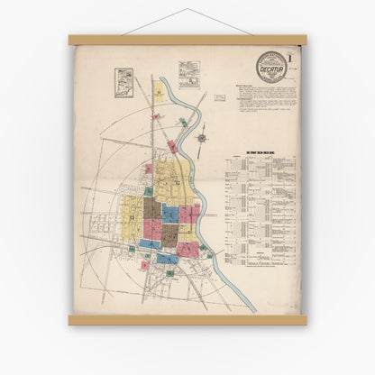 Old map wall art mockup — magnetic wood frame on white wall — Sanborn Fire Insurance Map from Decatur, Adams County, Indiana (1922) - Complete Map Set