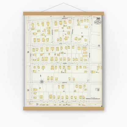 Old map wall art mockup — magnetic wood frame on white wall — Sanborn Fire Insurance Map from Waltham, Middlesex County, Massachusetts (1903), Sheet #0030