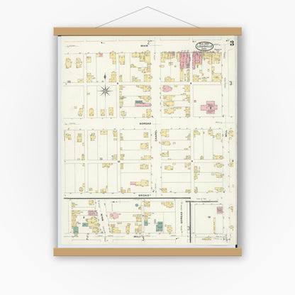 Old map wall art mockup — magnetic wood frame on white wall — Sanborn Fire Insurance Map from Louisville, Stark County, Ohio (1908), Sheet #0003