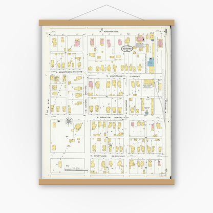 Old map wall art mockup — magnetic wood frame on white wall — Sanborn Fire Insurance Map from Kokomo, Howard County, Indiana (1909), Sheet #0004