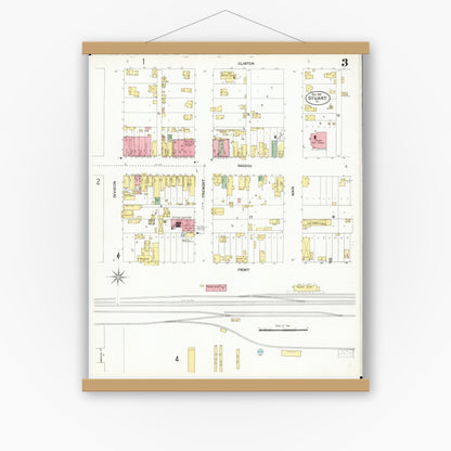 Old map wall art mockup — magnetic wood frame on white wall — Sanborn Fire Insurance Map from Stuart, Guthrie and Adair Counties, Iowa (1901), Sheet #0003