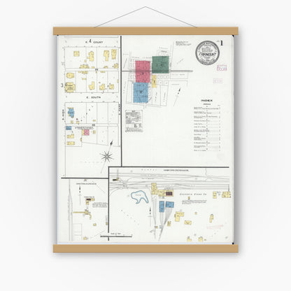 Old map wall art mockup — magnetic wood frame on white wall — Sanborn Fire Insurance Map from Fairmount, Vermilion County, Illinois (1909), Sheet #0001
