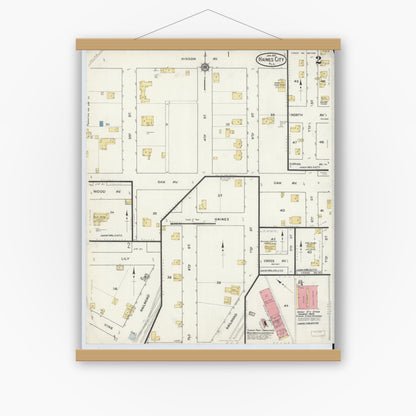 Old map wall art mockup — magnetic wood frame on white wall — Sanborn Fire Insurance Map from Haines City, Polk County, Florida (1917), Sheet #0002