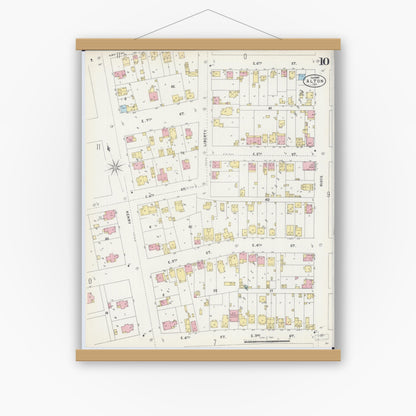 Old map wall art mockup — magnetic wood frame on white wall — Sanborn Fire Insurance Map from Alton, Madison County, Illinois (1897), Sheet #0010