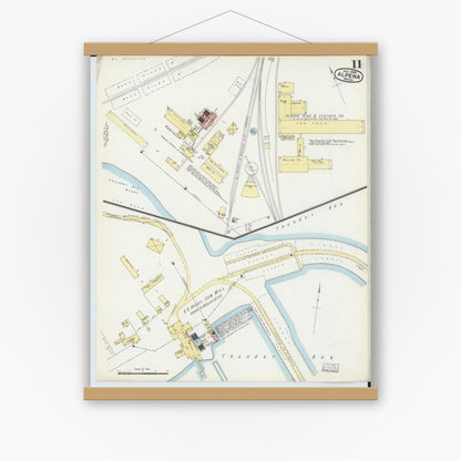 Old map wall art mockup — magnetic wood frame on white wall — Sanborn Fire Insurance Map from Alpena, Alpena County, Michigan (1895), Sheet #0011