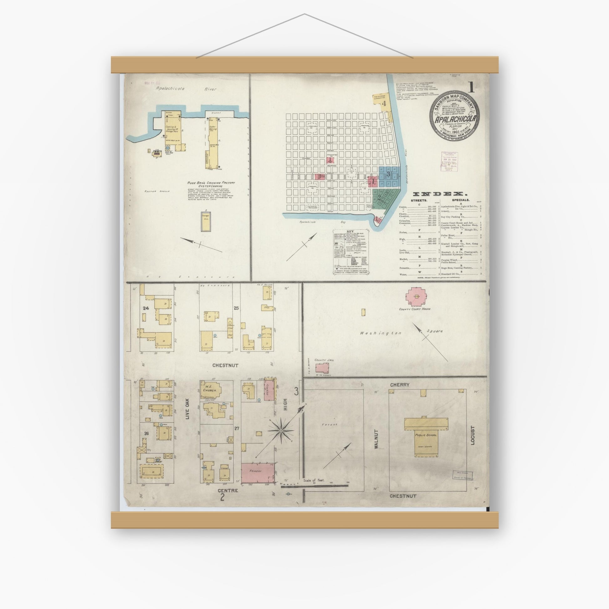 Old map wall art mockup — magnetic wood frame on white wall — Sanborn Fire Insurance Map from Apalachicola, Franklin County, Florida (1903) - Complete Map Set
