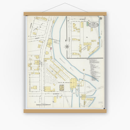 Old map wall art mockup — magnetic wood frame on white wall — Sanborn Fire Insurance Map from Cheboygan, Cheboygan County, Michigan (1895), Sheet #0008