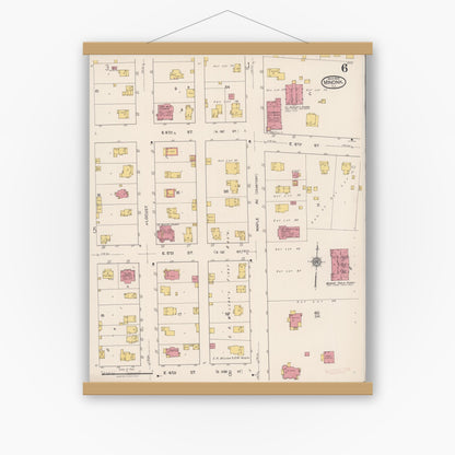 Old map wall art mockup — magnetic wood frame on white wall — Sanborn Fire Insurance Map from Minonk, Woodford County, Illinois (1922), Sheet #0006