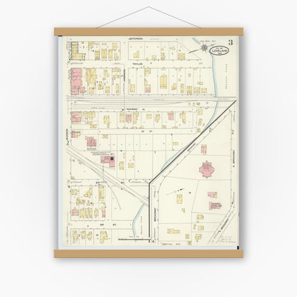 Old map wall art mockup — magnetic wood frame on white wall — Sanborn Fire Insurance Map from Loveland, Clermont, Hamilton, And Warren County, Ohio (1911), Sheet #0003