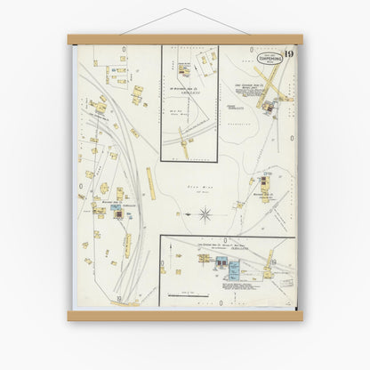 Old map wall art mockup — magnetic wood frame on white wall — Sanborn Fire Insurance Map from Ishpeming, Marquette County, Michigan (1897), Sheet #0019