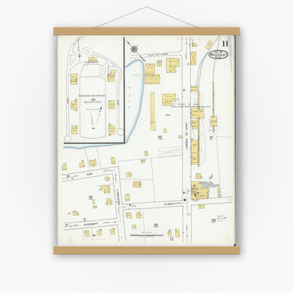 Old map wall art mockup — magnetic wood frame on white wall — Sanborn Fire Insurance Map from Wellesley, Norfolk County, Massachusetts (1919), Sheet #0011