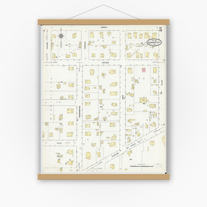 Old map wall art mockup — magnetic wood frame on white wall — Sanborn Fire Insurance Map from Farmer City, De Witt County, Illinois (1911), Sheet #0005