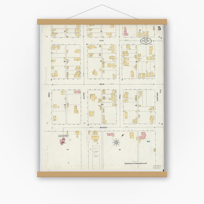 Old map wall art mockup — magnetic wood frame on white wall — Sanborn Fire Insurance Map from Vevay, Switzerland County, Indiana (1899), Sheet #0005