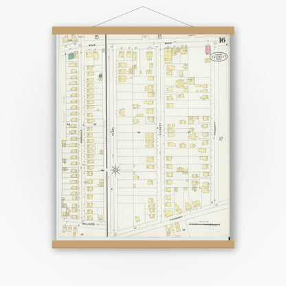 Old map wall art mockup — magnetic wood frame on white wall — Sanborn Fire Insurance Map from Everett, Middlesex County, Massachusetts (1897), Sheet #0016