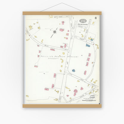 Old map wall art mockup — magnetic wood frame on white wall — Sanborn Fire Insurance Map from Andover, Essex County, Massachusetts (1917), Sheet #0008