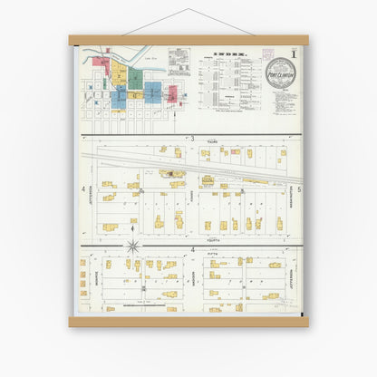 Old map wall art mockup — magnetic wood frame on white wall — Sanborn Fire Insurance Map from Port Clinton, Ottawa County, Ohio (1904) - Complete Map Set