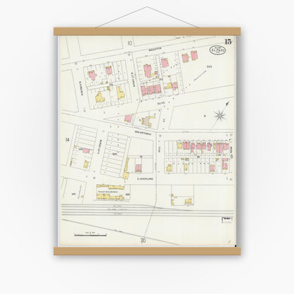 Old map wall art mockup — magnetic wood frame on white wall — Sanborn Fire Insurance Map from El Paso, El Paso County, Texas (1898), Sheet #0015