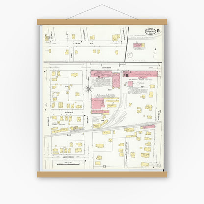 Old map wall art mockup — magnetic wood frame on white wall — Sanborn Fire Insurance Map from Conneaut, Ashtabula County, Ohio (1909), Sheet #0006