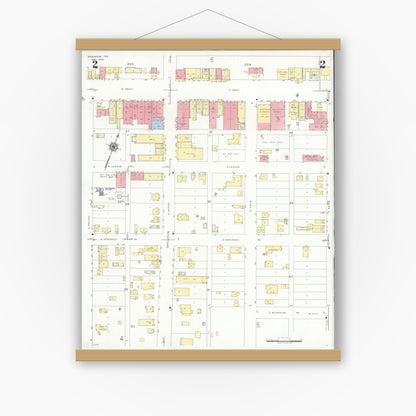 Old map wall art mockup — magnetic wood frame on white wall — Sanborn Fire Insurance Map from Monahans, Ward County, Texas (1940), Sheet #0002