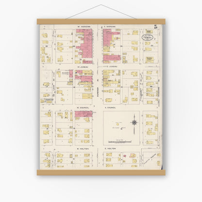 Old map wall art mockup — magnetic wood frame on white wall — Sanborn Fire Insurance Map from Tomah, Monroe County, Wisconsin (1922), Sheet #0005