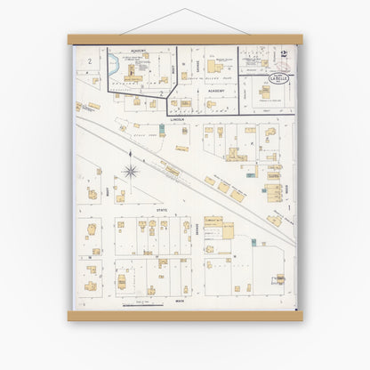 Old map wall art mockup — magnetic wood frame on white wall — Sanborn Fire Insurance Map from La Belle, Lewis County, Missouri (1899), Sheet #0002