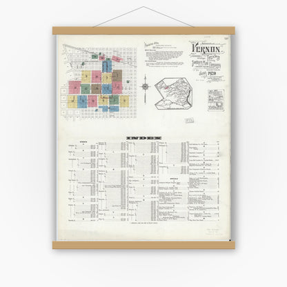 Old map wall art mockup — magnetic wood frame on white wall — Sanborn Fire Insurance Map from Vernon, Wilbarger County, Texas (1920) - Complete Map Set