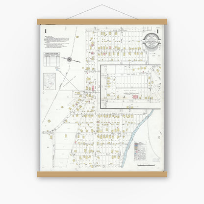 Old map wall art mockup — magnetic wood frame on white wall — Sanborn Fire Insurance Map from Jacksonville, Athens County, Ohio (1948), Sheet #0001