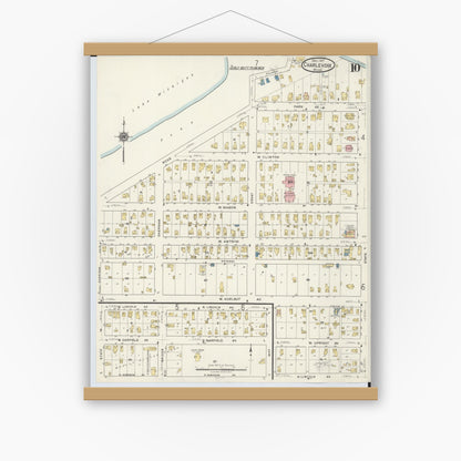 Old map wall art mockup — magnetic wood frame on white wall — Sanborn Fire Insurance Map from Charlevoix, Charlevoix County, Michigan (1917), Sheet #0010