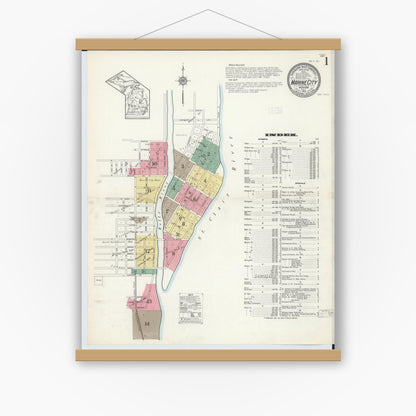 Old map wall art mockup — magnetic wood frame on white wall — Sanborn Fire Insurance Map from Marine City, Saint Clair County, Michigan (1913) - Complete Map Set