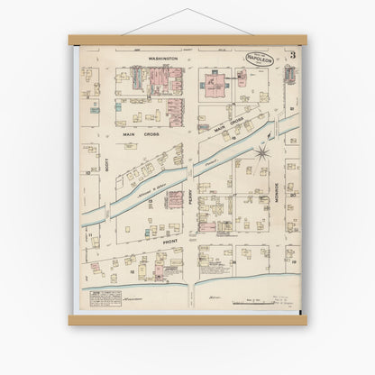 Old map wall art mockup — magnetic wood frame on white wall — Sanborn Fire Insurance Map from Napoleon, Henry County, Ohio (1884), Sheet #0003