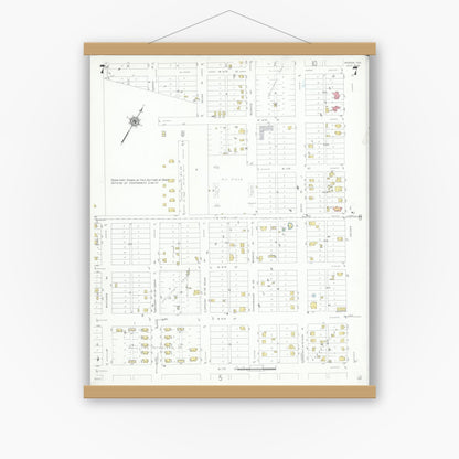 Old map wall art mockup — magnetic wood frame on white wall — Sanborn Fire Insurance Map from Odessa, Edger County, Texas (1939), Sheet #0007