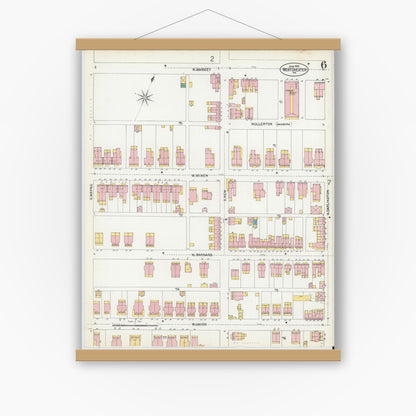 Old map wall art mockup — magnetic wood frame on white wall — Sanborn Fire Insurance Map from West Chester, Chester County, Pennsylvania (1902), Sheet #0006