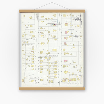Old map wall art mockup — magnetic wood frame on white wall — Sanborn Fire Insurance Map from Independence, Jackson County, Missouri (1907), Sheet #0002