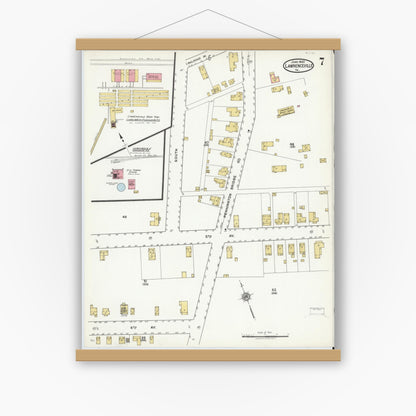 Old map wall art mockup — magnetic wood frame on white wall — Sanborn Fire Insurance Map from Lawrenceville, Brunswick County, Virginia (1920), Sheet #0007