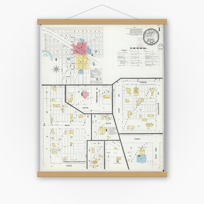 Old map wall art mockup — magnetic wood frame on white wall — Sanborn Fire Insurance Map from Detroit Lakes, Becker County, Minnesota (1899) - Complete Map Set