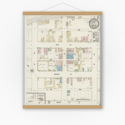 Old map wall art mockup — magnetic wood frame on white wall — Sanborn Fire Insurance Map from Wichita Falls, Wichita County, Texas (1889) - Complete Map Set