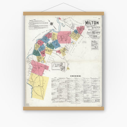 Old map wall art mockup — magnetic wood frame on white wall — Sanborn Fire Insurance Map from Milton, Norfolk County, Massachusetts (1923), Sheet #0001