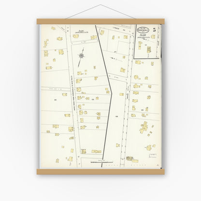 Old map wall art mockup — magnetic wood frame on white wall — Sanborn Fire Insurance Map from Rosendale, Ulster County, New York (1913), Sheet #0005