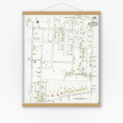 Old map wall art mockup — magnetic wood frame on white wall — Sanborn Fire Insurance Map from Charlottesville, Independent Cities, Virginia (1920), Sheet #0026