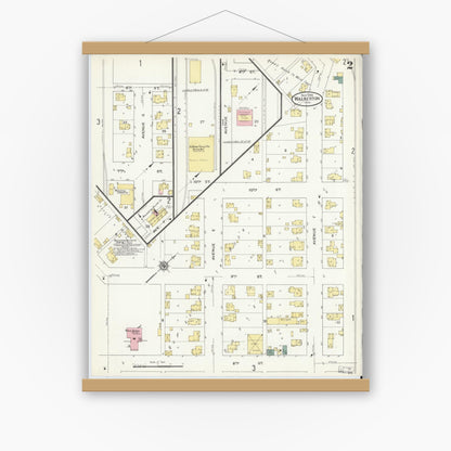 Old map wall art mockup — magnetic wood frame on white wall — Sanborn Fire Insurance Map from Walkerton, Saint Joseph County, Indiana (1909), Sheet #0002