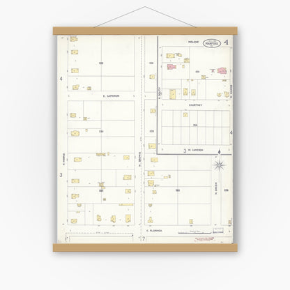 Old map wall art mockup — magnetic wood frame on white wall — Sanborn Fire Insurance Map from Hanford, Kings County, California (1905), Sheet #0004