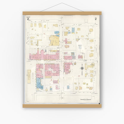 Old map wall art mockup — magnetic wood frame on white wall — Sanborn Fire Insurance Map from Plano, Collin County, Texas (1961), Sheet #0002
