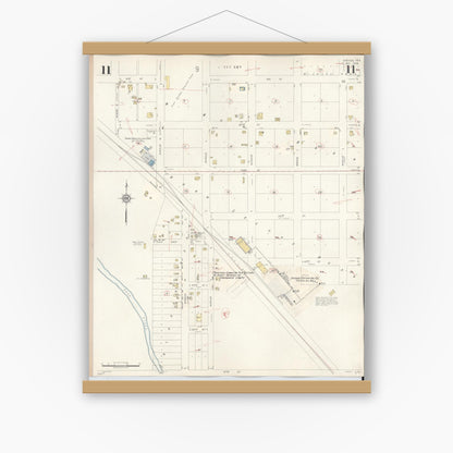 Old map wall art mockup — magnetic wood frame on white wall — Sanborn Fire Insurance Map from Snyder, Scurry County, Texas (1942), Sheet #0011